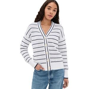 Varley Antonia Relaxed Cardigan Navy White Striped Boxy Sweater Small NWT